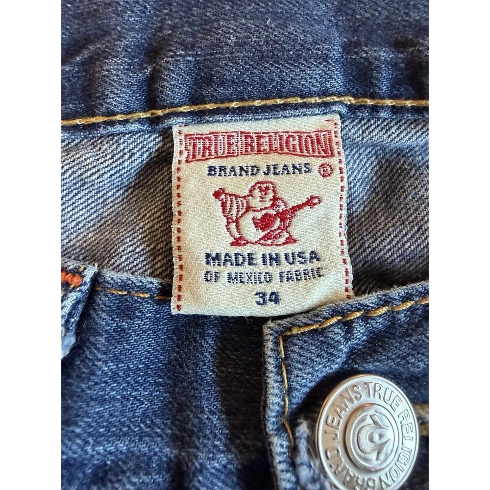 True Religion Jeans Mens‎ Blue Dark Wash Rainbow Billy Straight Whisker Size 34